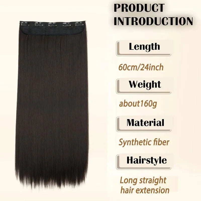 24Inch Synthetic Long Straight Thick One Piece Hair Extension Heat Resistant Fake Hair for Women Daily Use — image 2