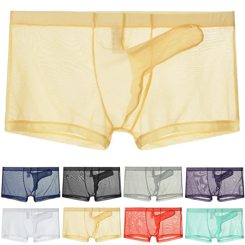 Mga Sexy Men Mesh Transparent Lightweight Underwear See Through Breathable Boxer Briefs Panties Bullet Separation Male Boxer Panty — image 3