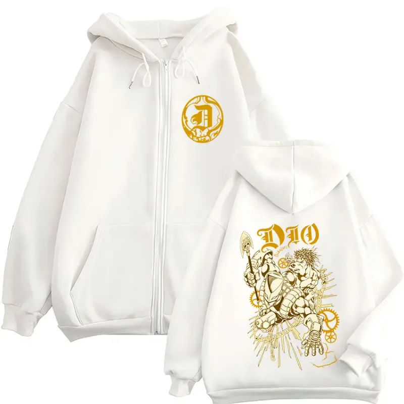 Anime Jojo Bizarre Adventure Dio Brando Zipper Hoodies Men's Women Zip Up Hooded Sweatshirts Fashion Jackets Coats Streetwear