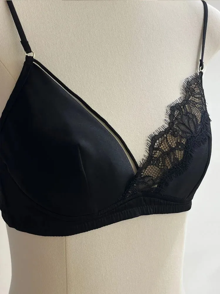 Bra Renda Gaya Perancis Bralette Payudara Kecil Tanpa Kawat Cangkir Segitiga Tali Tipis Set Lingerie Push Up Seksi Pakaian Dalam Wanita — image 3