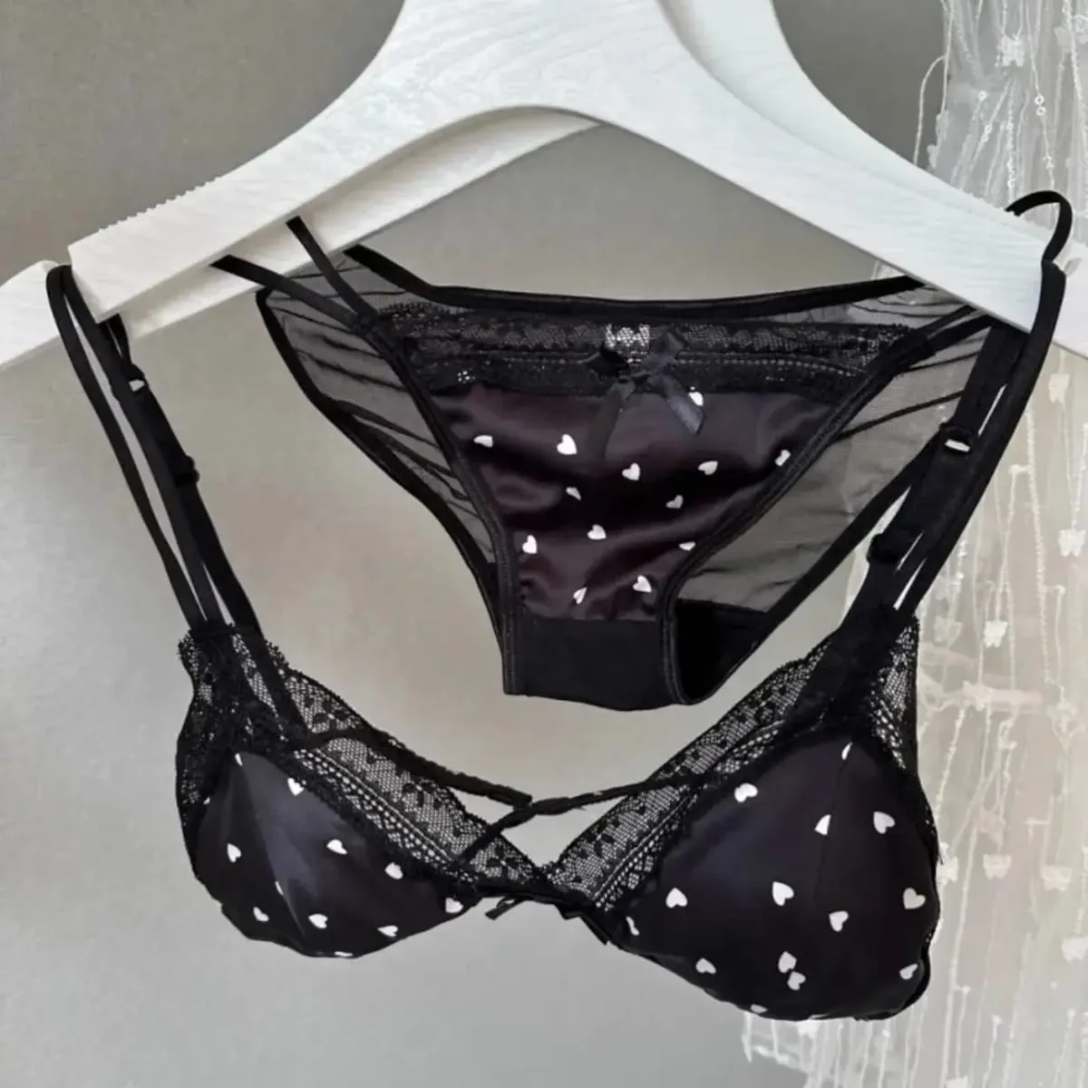 French Satin Lace Triangle Bra Set Wireless Thin Cup Small Bust Push Up Lingerie Side Support Anti Sag Sexy Women Underwear S-XL — image 2