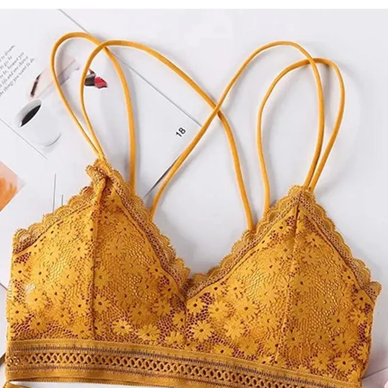 Women's Lace Lingerie Set Cross Shoulder Strap Without Steel Ring Bra Comfortable Support Underwear With Gathering Design — image 14