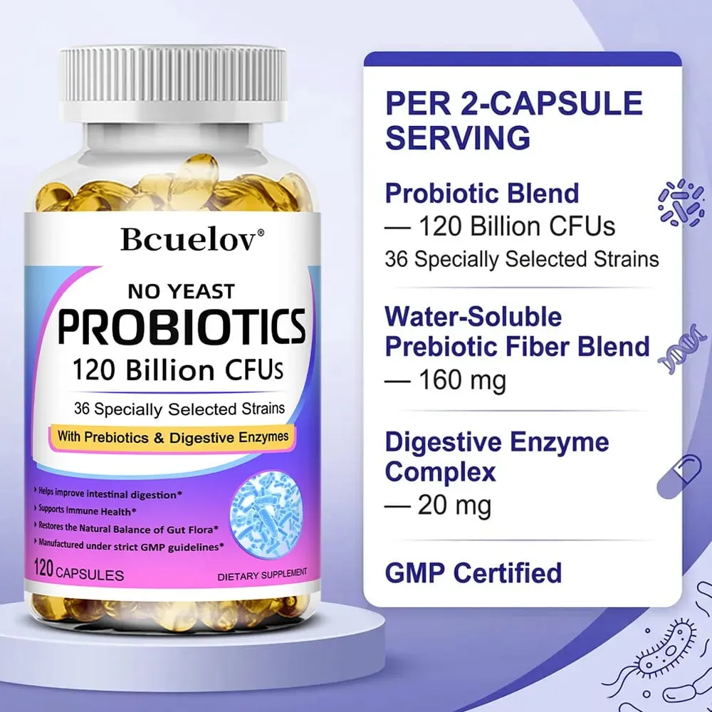 Ang Probiotics 120 Billion CFU na may Prebiotics at Digestive Enzymes ay sumusuporta sa Digestion Gut Flora Bloating Relief at Immune Health — image 3