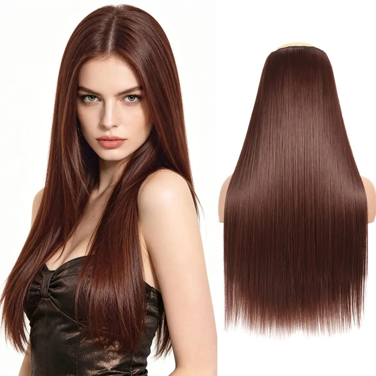 Synthetic 5 Clips in one piece hair extensions 22inch long straight clip in hair for women girls daily party holiday — image 27
