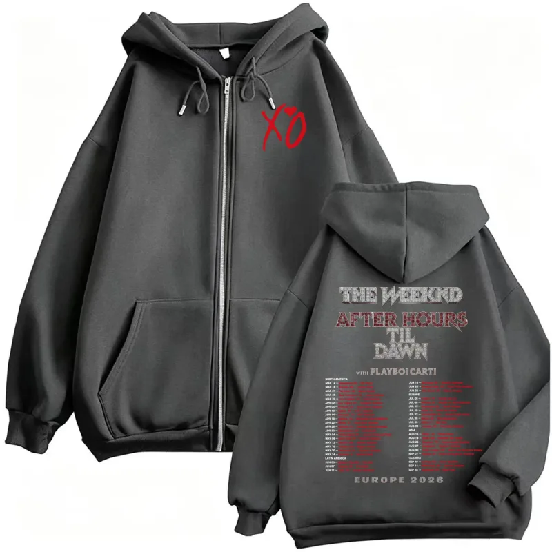 The Weeknd After Hours Til Dawn 2026 Europe Tour Zip Up Hoodies Men Women Fashion 90s Casual Long Sleeve Sweatshirt Jacket Coats
