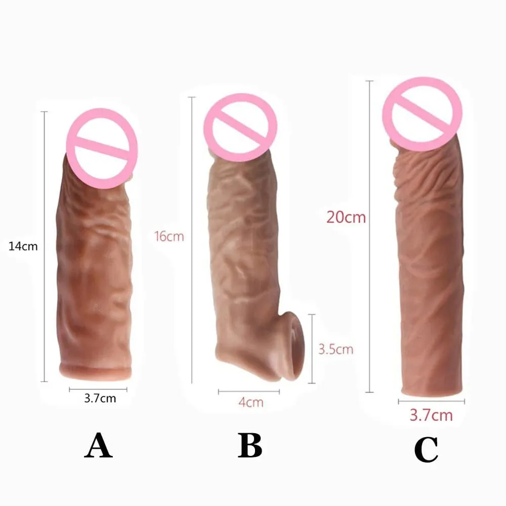 Realistisk Penisförlängning Cock Sleeve Återanvändbar Silikon Penisförstorare Fördröjning Kondomer För Män Dildo Enhancer Sexleksaker Erotisk butik — image 2