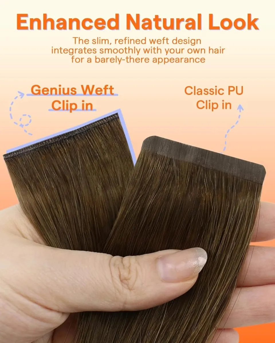 Full Shine 7 Pcs Genius Weft Clip In Hair Extensions Human Hair Seamless Invisible PU Weft Clip Ins For Women