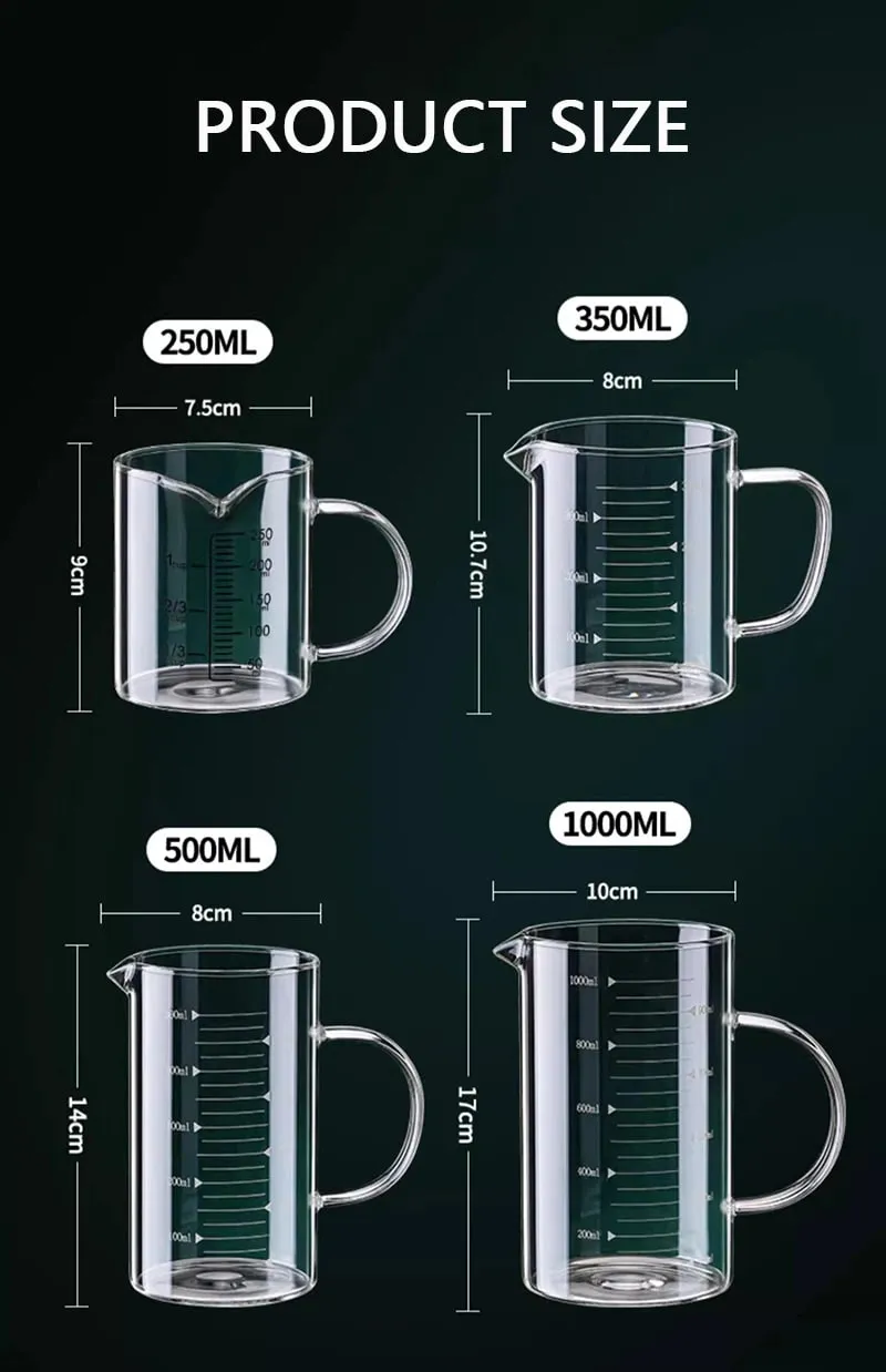 1/2pcs Glass Measuring Cup With Handle Heat-resistant Laboratory Beaker Kitchen Milk Coffe Measuring Mug 250/350/500/1000ml — image 7