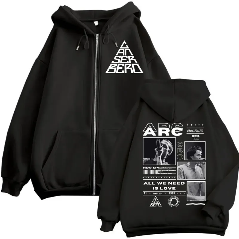 Canserbero Tudo o que precisamos é amor Muerte Vida Merch Zipper Hoodie Moda masculina Hip Hop Zip Up Moletons Casual Pulôveres de lã — image 9