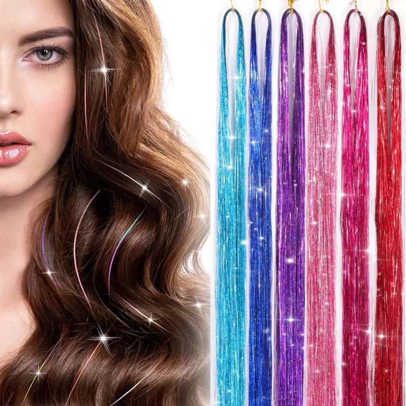 6Pcs/set Sparkle Shiny Hair Tinsel Hair Extensions Dazzles Women Hippie for Braiding Headdress Hair Braiding Tools Long 60cm — image 8
