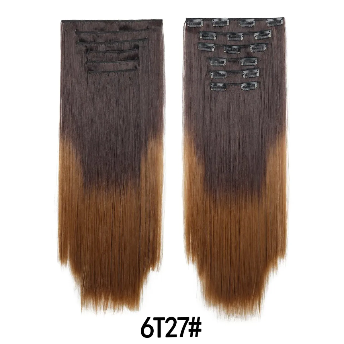 Long Straight Hair Clip in Hair Extensions 24inch 140g 6pcs/set Women Ombre Synthetic Hair Full Head soft easy to wear stylish