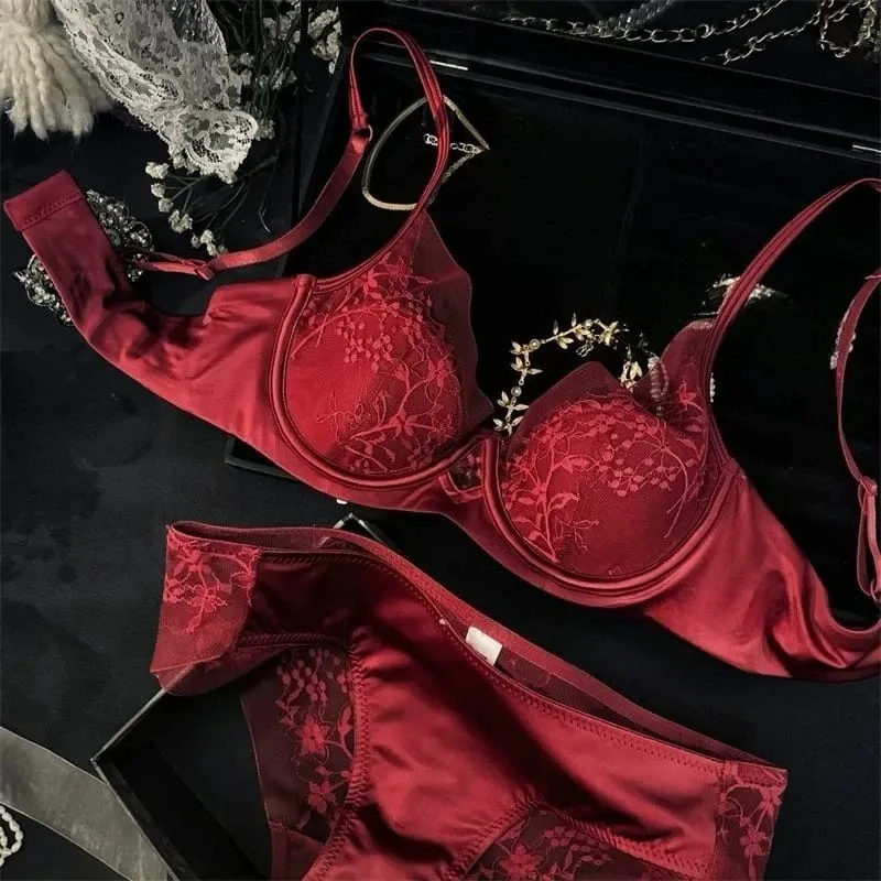 French-style na Lace at Satin Lingerie Set Magtipon ng Adjustable Straps Bra at Thin Padding Soft Wire ComfortMuslim Girls Underwear — image 15