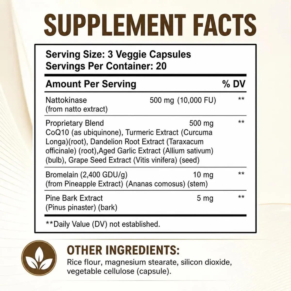Nattokinase 10000 FU Per Serving Supports Heart Health Cardiovascular Blood Flow CoQ10 Bromelain Turmeric 60 Veggie Caps