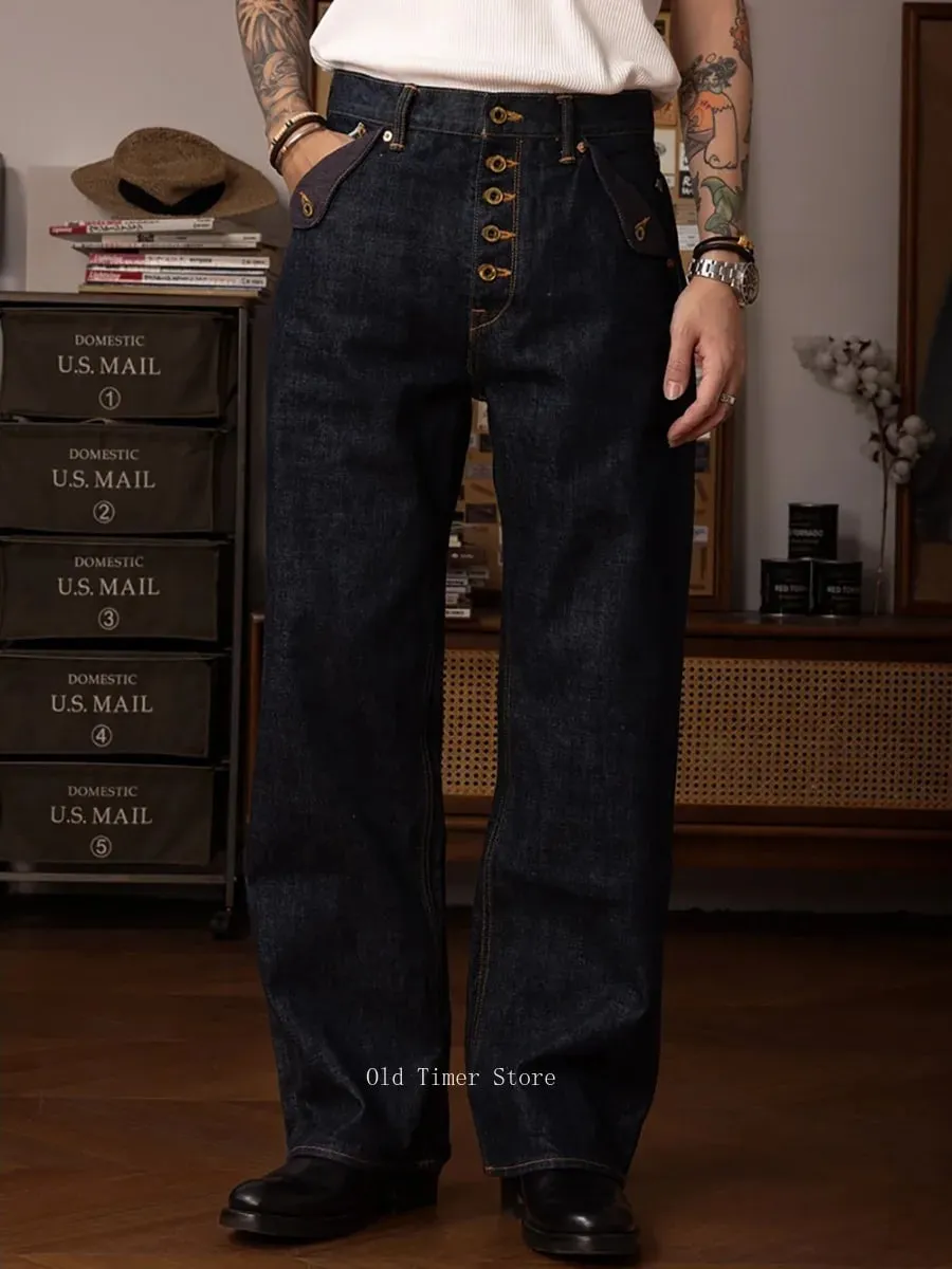 Red Tornado Retro Heavy 18oz Raw Selvedge Denim Pants Sanforized Button Fly High Waist Flap Pocket Carpenter Style Jeans — image 2