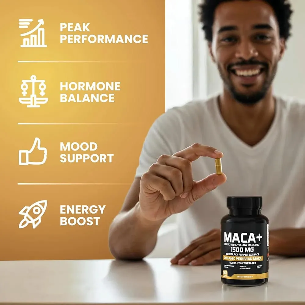 1500mg Organic Maca Root Black Red & Yellow - 60 Capsules - Black Maca Root Capsules for Men Supplement - Non-GMO Gluten-Free — image 3