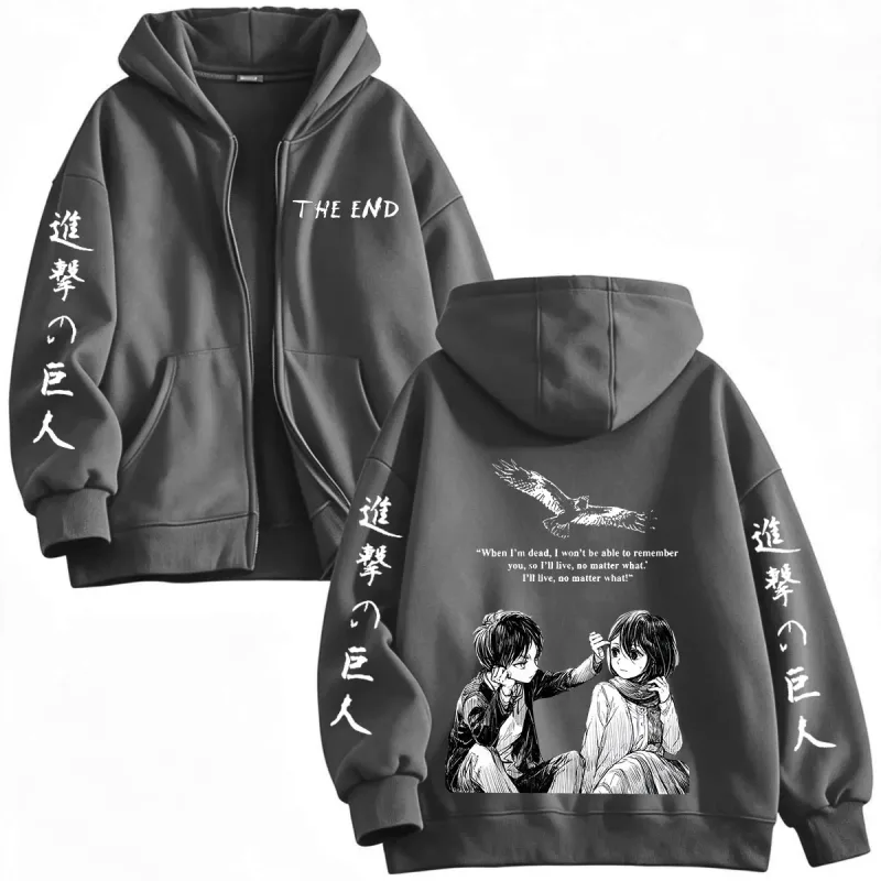 Anime Attack on Titan Mikasa Ackerman Eren Jaeger Zipper Hoodies Men Clothing Long Sleeves Zip Up Hooded Sweatshirt Jackets Coat