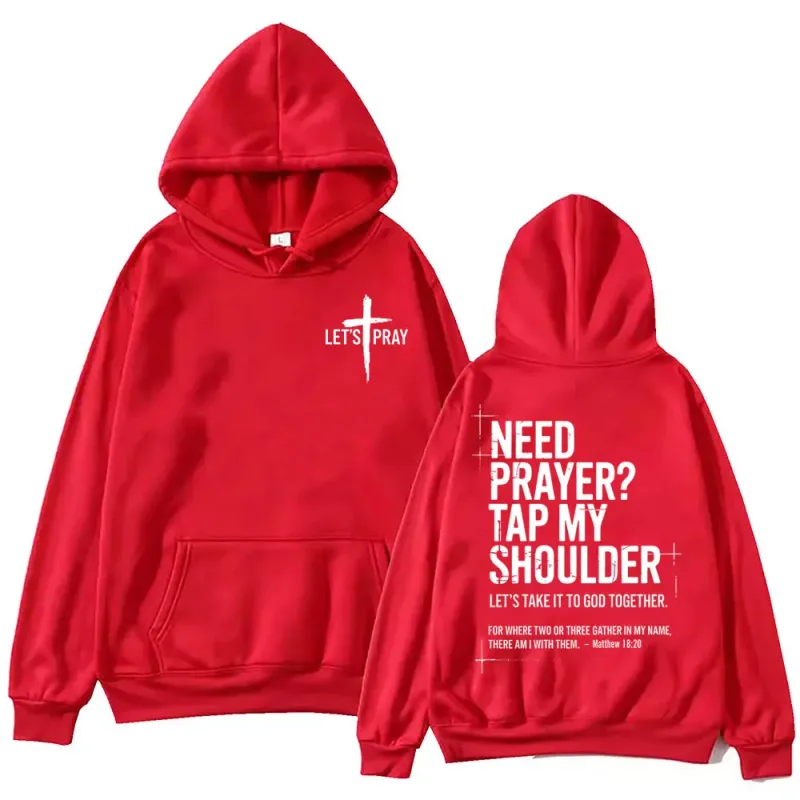 Need Prayer Tap My Shoulder Bible Verse Print Hoodie Fashion Vintage Hooded Sweatshirts Men Women Casual Loose Fleece Pullovers — image 9