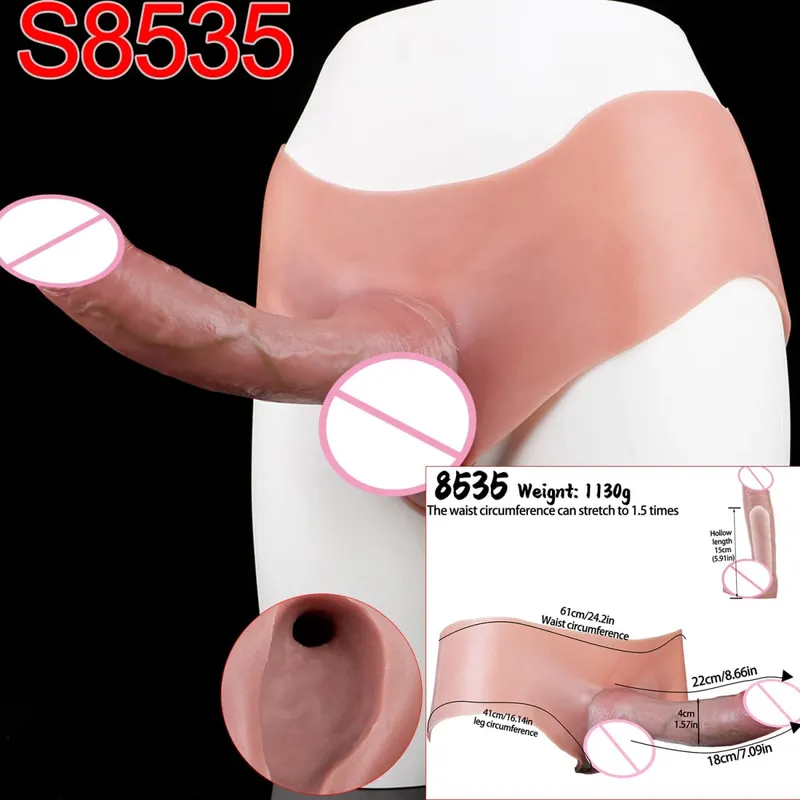 Male Strap-On Long Hollow Dildo Ultra Realistic Penis Extend Sleeve Pants насадка на член Male Cock Cover Sex Toys