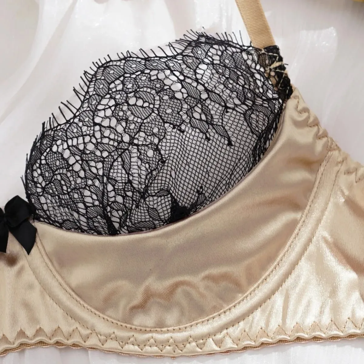 Tecido de cetim cílios rendas retalhos ultra fino sem forro conjuntos de sutiã roupa interior com underwire lingerie sexy sutiã feminino — image 4