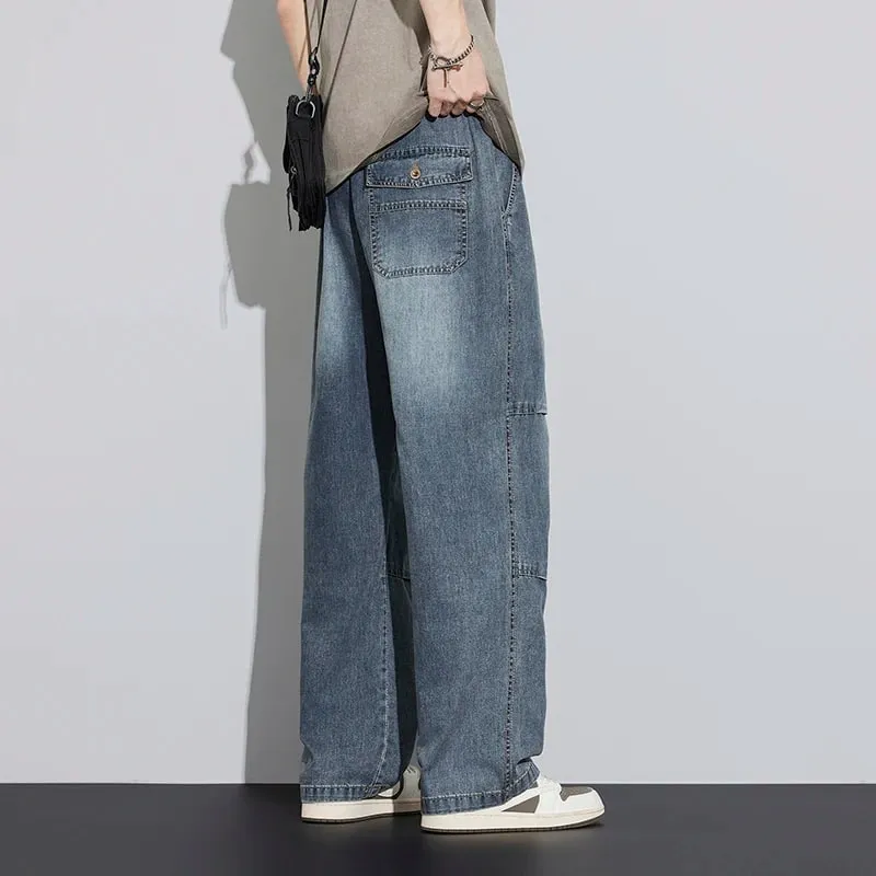 2026 New Japanese Style Textured Grid Men's Jeans Plus Size Loose Straight Vintage Washed Casual Daily Denim Pants — image 2