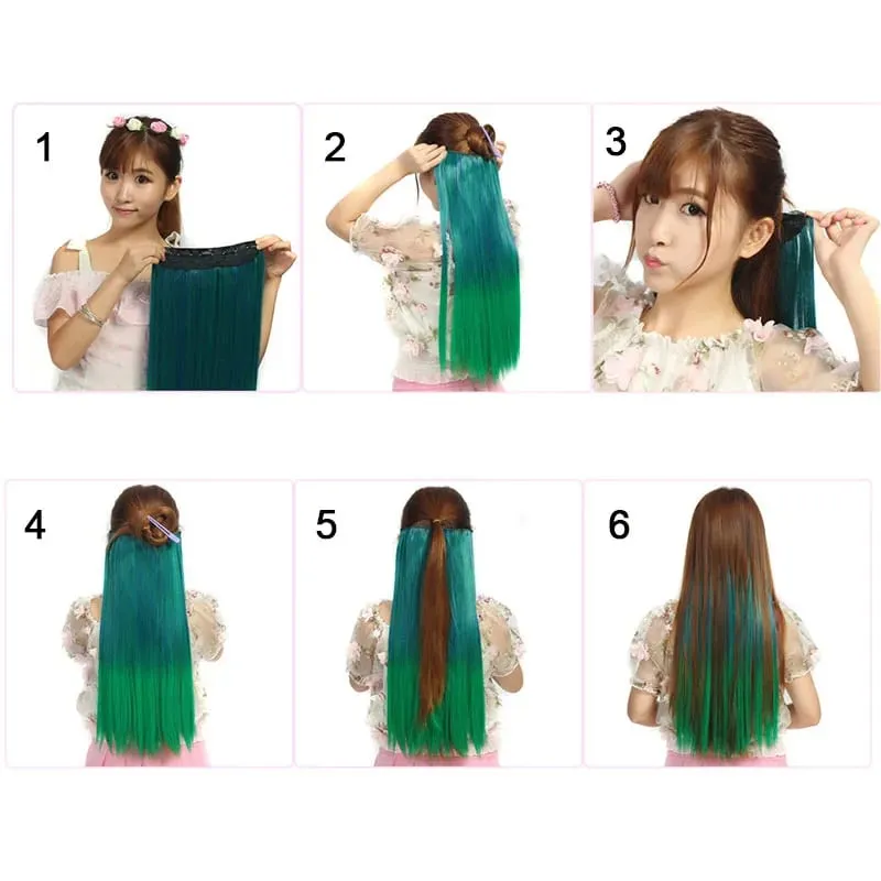 Hairpiece 5-Clips One Piece Clip-In Hair Extension Long Straight Hair Voluminous Natural Soft Synthetic Hair for Women Daily Use