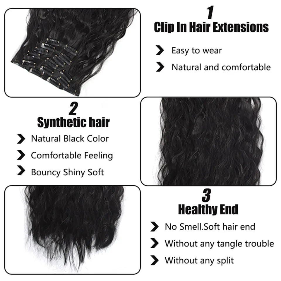 Synthetic Long Wavy Clip In Hair Extensions Hairpiece 6pcs/set For Women Brown Blonde Black Daily Party Halloween And Christmas
