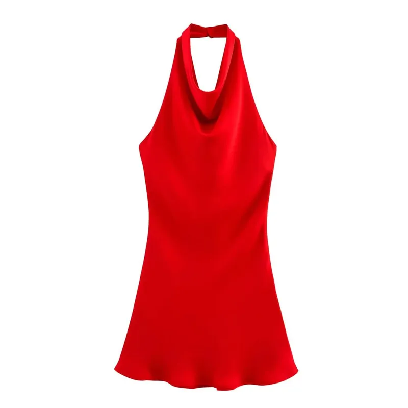 2025 Summer New Pambabaeng Damit Simpleng Ugali Fashionable At Sexy Backless Silk Satin Texture Hanging Neck Dress — image 3