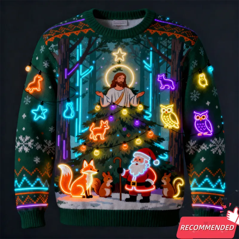 Falso luz de néon 3d impresso feio camisola de natal para mulheres roupas masculinas feliz natal boneco de neve engraçado santa jesus pullovers agasalho — image 4