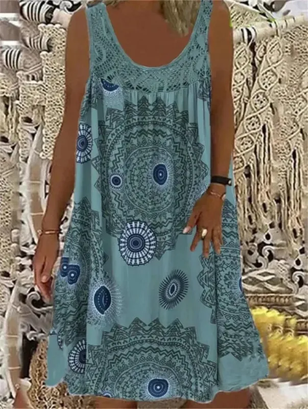 Dam S-5XL storlek Digitaltryckt off shoulder sexig camisole löst sittande klänning spets fritidsklänning sommarklänning — image 9