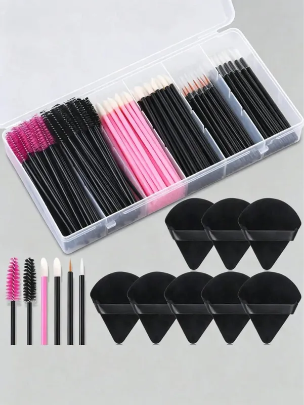248Pcs Disposable Makeup Tool Set With Storage Box Triangle Makeup Sponges Eyelash Brushes Lip Brushes Eyeliner Brushes