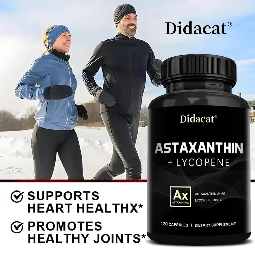 Astaxanthin 24 mg + Lycopin 50 mg Natürliches Antioxidans aus Mikroalgen. Astaxanthin-Ergänzung unterstützt die Gesundheit der Augenhaut, ohne GVO