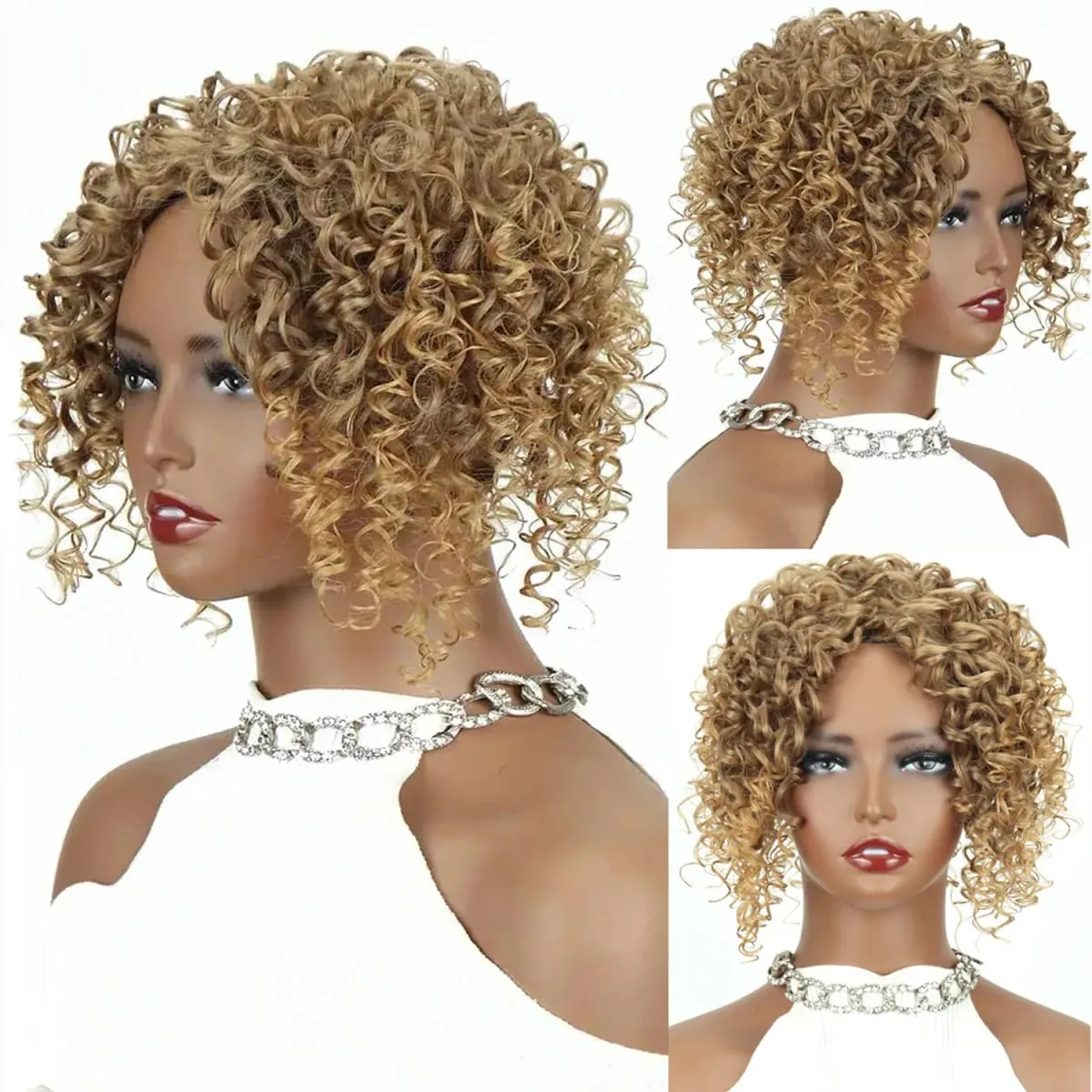 8inch Fluffy Natural Afro Kinky Curly Short Hair Toppers Hairpieces Clip-on Synthetic Hair Pieces for Women with Thinning Hair — image 3