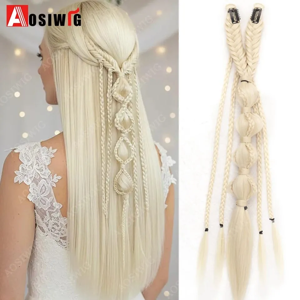 Elf Style Half Head Braided Hair Extensions Synthetic Clip In Braids Hairpiece Natural Black Dark Brown Fake Hair for Women Dail — image 12