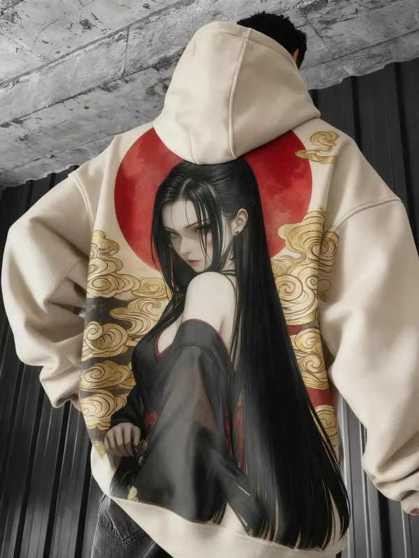 Hot Anime Girl Back Pattern Sweatshirt Casual Long Sleeve Hooded Pullover 3D Printing Top Fashion Oversized Men's Hoodies — image 3