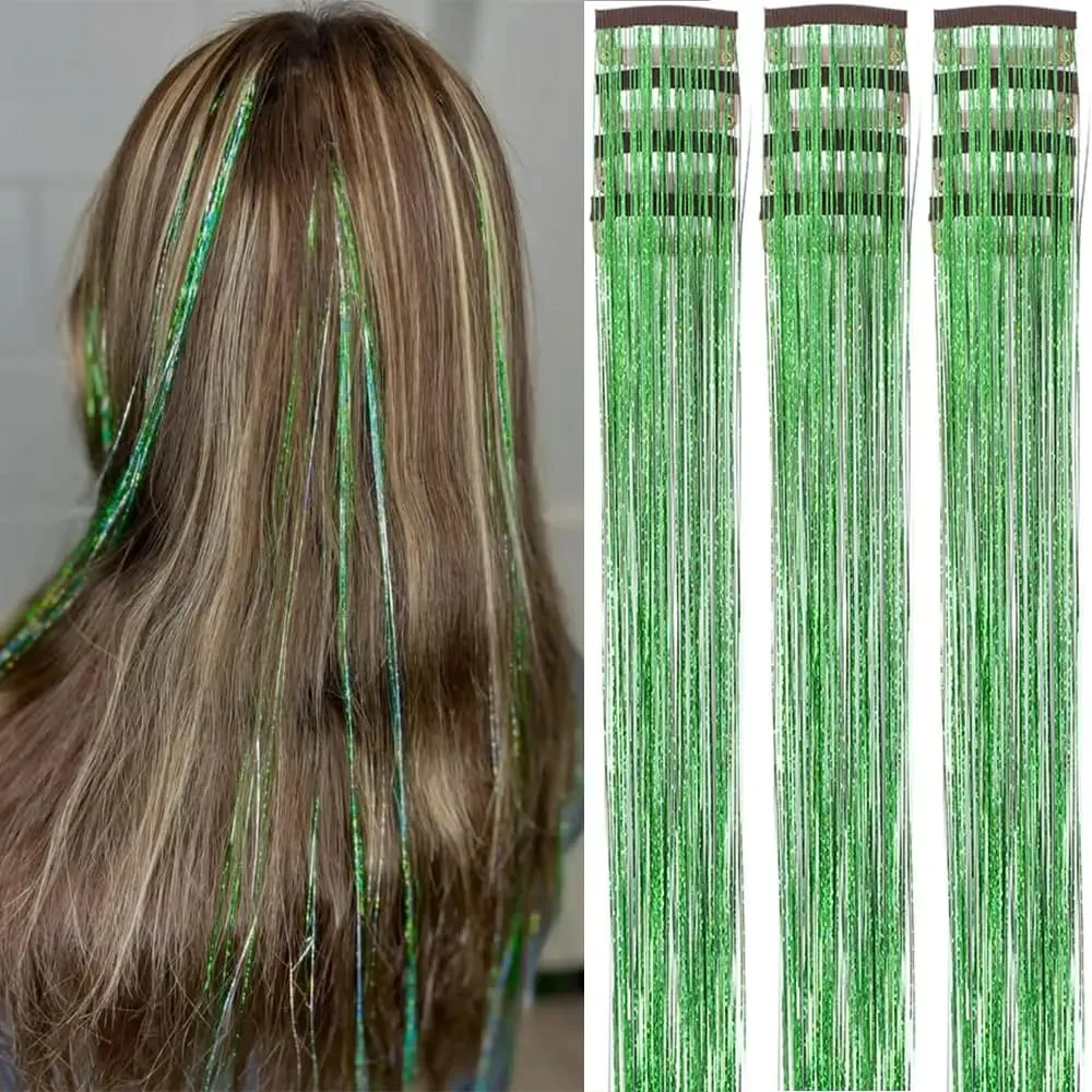 Hair Tinsel 12pcs Shiny Hair Metal Ribbon Clip Wig Piece Glitter Ribbon In Hair Party Focus Delicate Eye-Catching Gift Synthetic — image 9