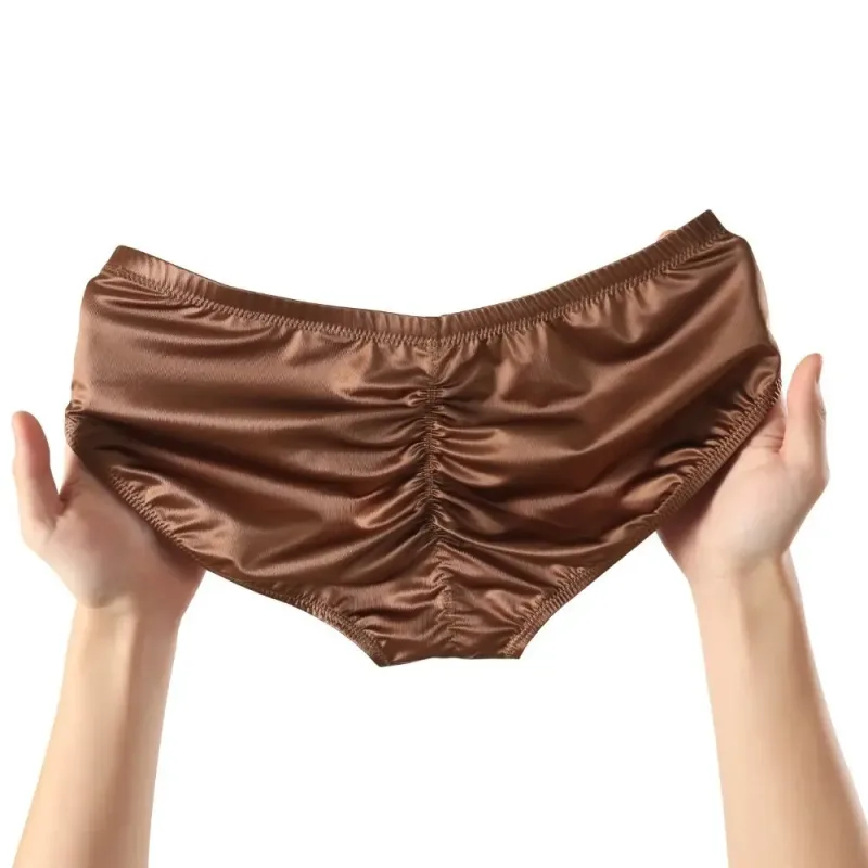 Breathable Low Waist Male Underwear Ice Silk Bulge Pouch Satin Silk Briefs Glossy Shiny Lingerie Men's Triangle Panties Sports — image 15