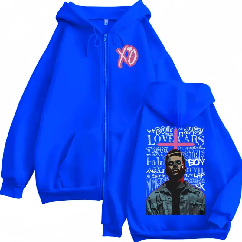 The Weeknd XO After Hours Album Jacket Sweatshirt Men Women Fashion Hip Hop Zipper Hoodies High Quality Cardigan Zip Up Pullover