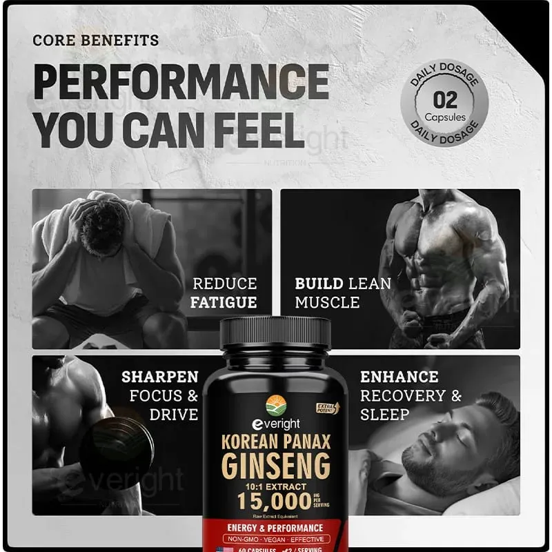 Red Korean Ginseng Supplement for Men - Extra Strength 10:1 Extract - Energy Focus Productivity Performance - Natural & Vegan — image 2
