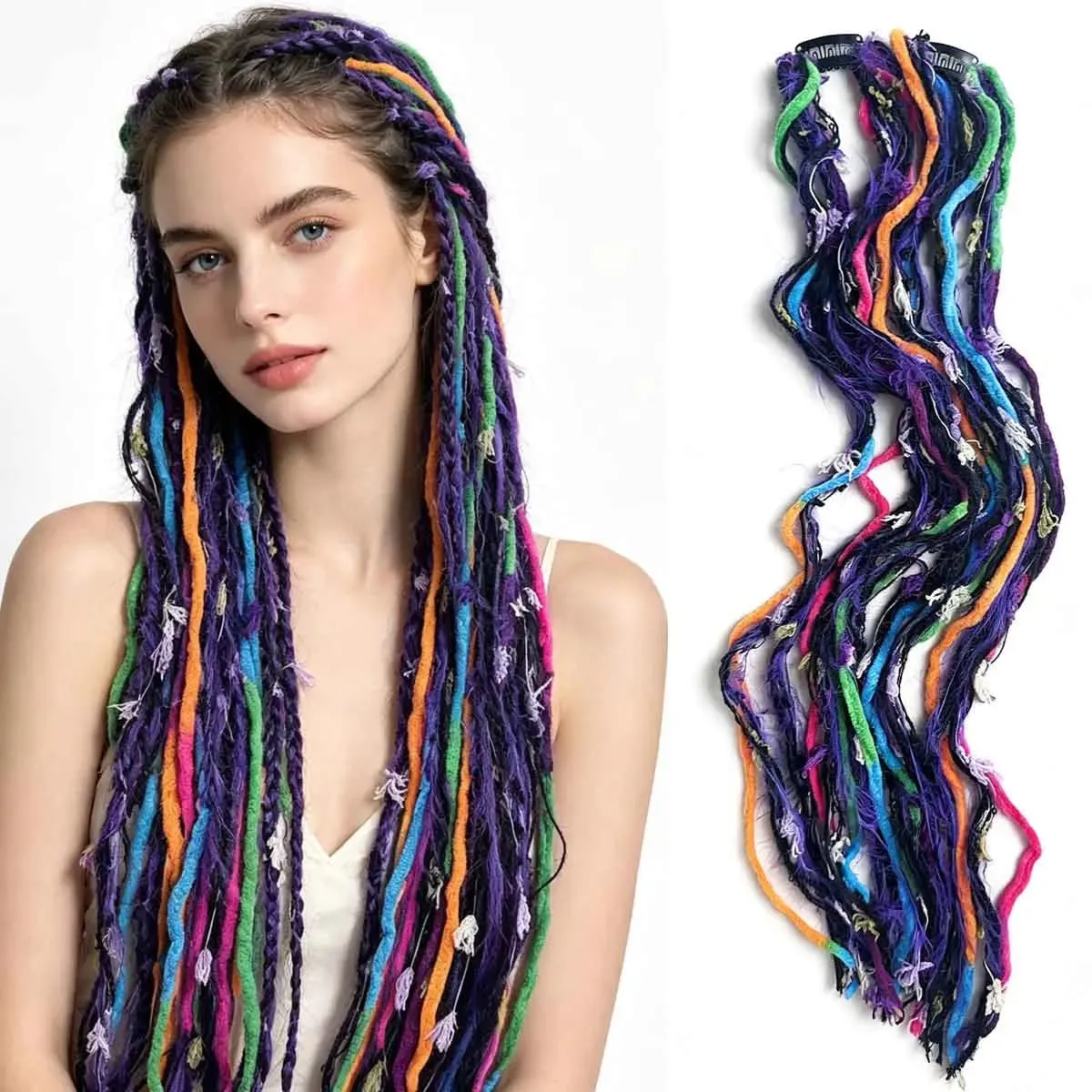 Synthetic Clip In Pastel Pink Macaron Faux Locs Hair Extensions Handmade Textured Straight With HairPieces For Women Daily Party — image 8