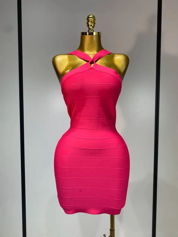 Women Sexy Backless Pink Bodycon Mini Bandage Dresses Elegant Evening Party Luxury Birthday Nightclub Cocktail Prom Gown