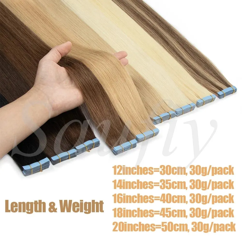 Fita reta loira em extensões de cabelo humano 20 unidades / pacote em linha reta natural preto loiro marrom fita ins extensões de cabelo 12-20 polegadas fita de trama de pele dupla face sem costura em extensões de cabelo para mulheres — image 6