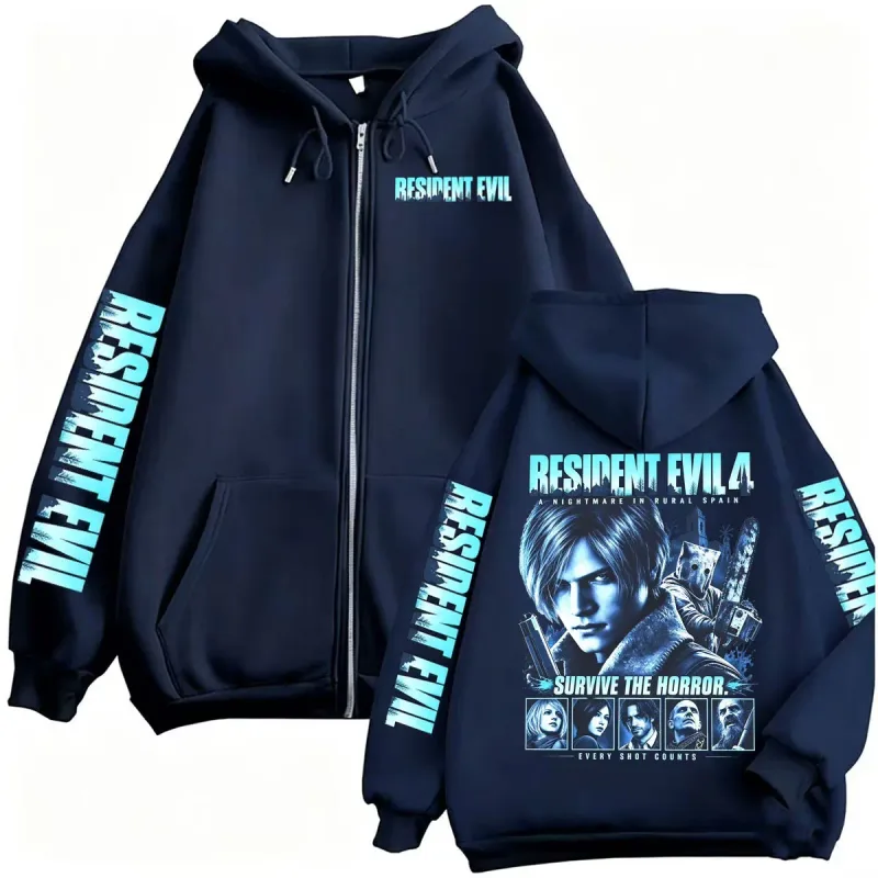 Resident Evil Requiem Zip Up Hoodies Leon Kennedy Horror Game Zipper Hoodie Panlalaking Babae Harajuku Classic Jacket Sweatshirt Coats — image 5