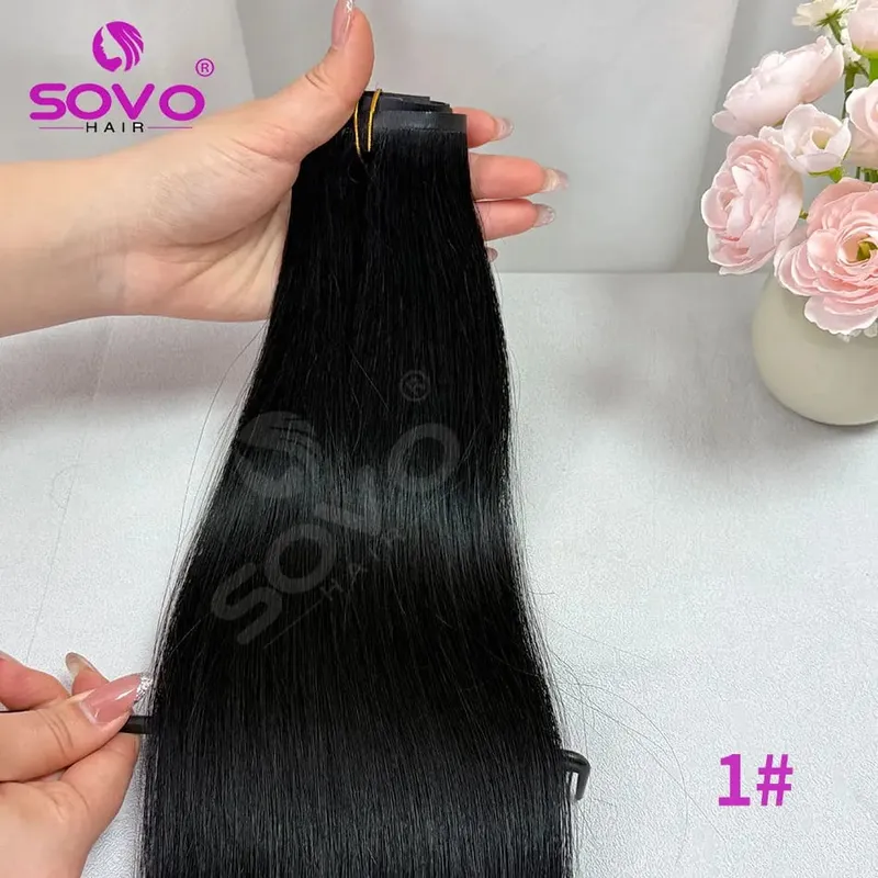 110G Tape PU Clip In Hair Premium Remy Clip In Human Hair Extensions 7pcs Clip-on Hair 14"-24" Balayage Ombre Mocha Brown Black — image 10