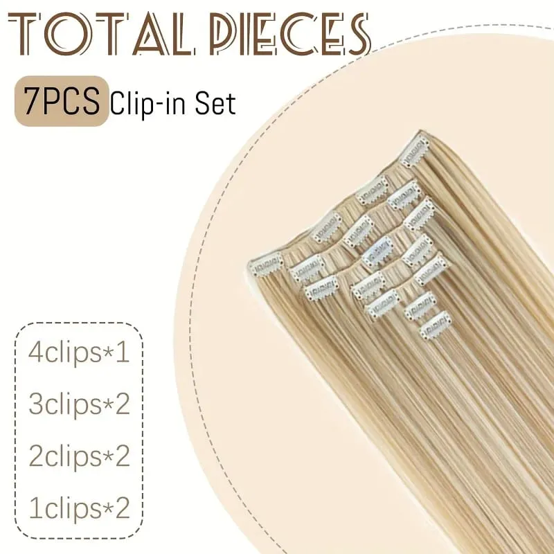 24Inch Synthetic 7pcs/set Long Straight Clip in Hair Extensions Invisible Fake Clips on Hairpieces for Women Party Daily Use
