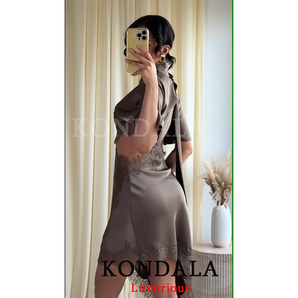 Elegant Sexy Chic Women Mini Dress Asymmetrical Scarf Collar Dress Fashion 2026 Spring Summer Holiday Night Out Dress — image 3