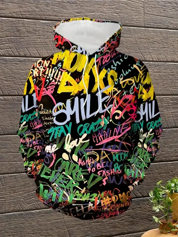 2024 novo masculino pintado graffiti fluxo impresso hoodie casual na moda manga longa esportes topo rua masculino padrão colorido hoodie — image 4