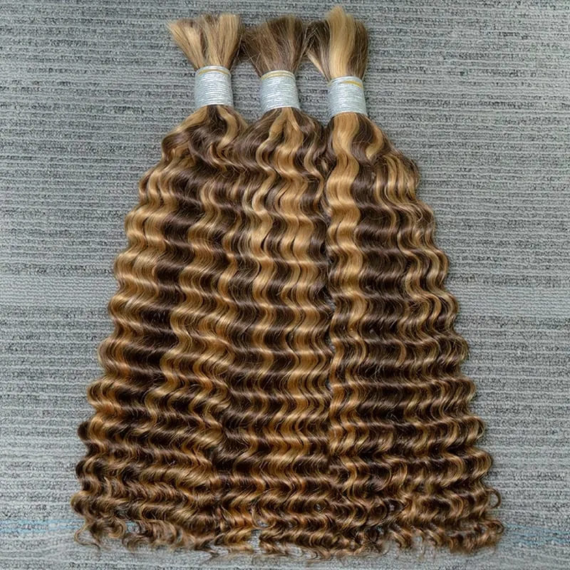 100% Human Hair Deep Wave Bulk Hair No Weft Bundles For Braiding Brazilian Virgin Hair Natural Wave Curly Hair Extensions Remy H