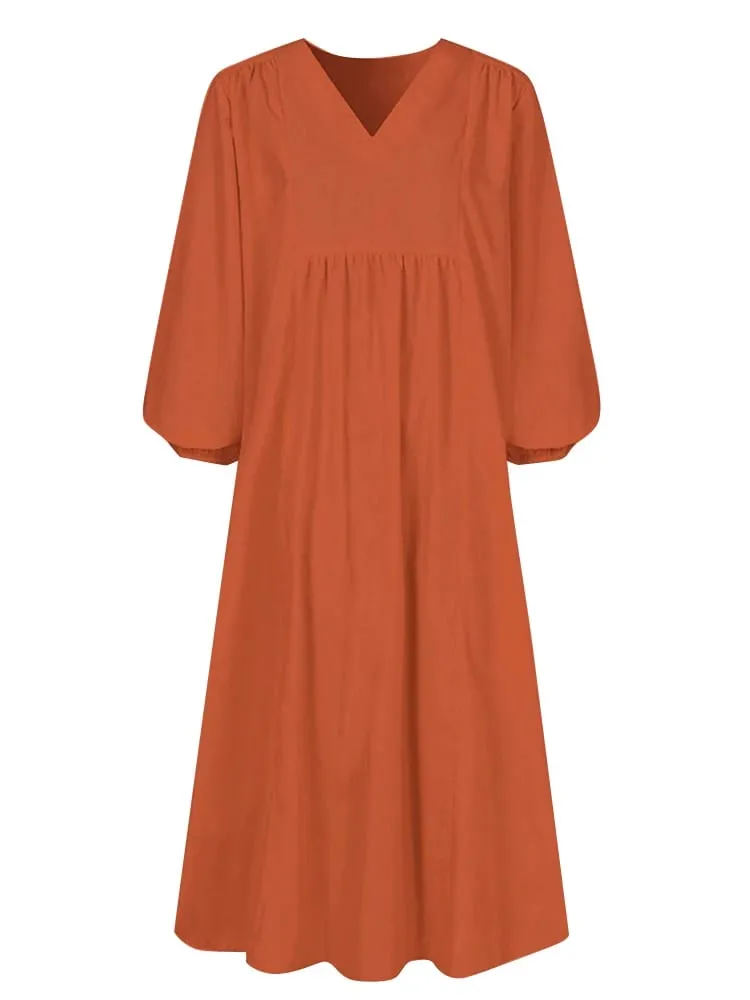 Spring/Summer New Arrivals Women's Cotton-Linen Blend Loose Bell-Sleeve Dress Casual Elegance for Everyday Wear