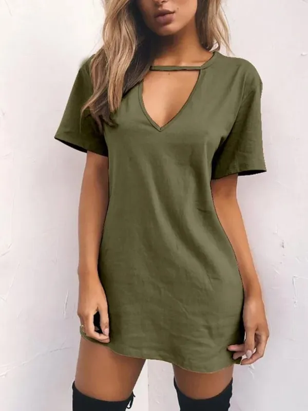Sexy Elegant Dress Wrap Deep V Neck Cut Out Loose Dress Women Solid Color Short Sleeve Mini Dress Club Party Vestidos — image 2