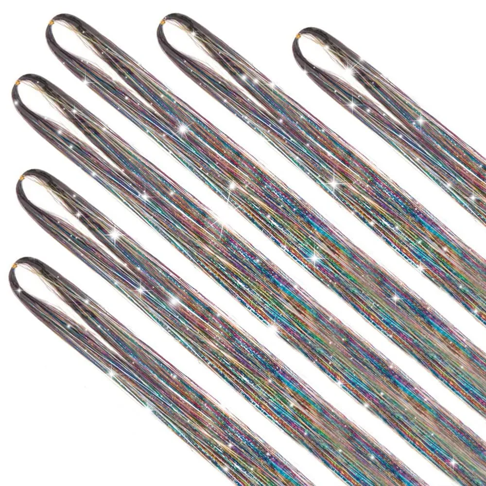 Hair Tinsel Kit 6 Pcs 2000 Strands Silver Tinsel Hair Extensions Fairy Hair Tinsel Heat Resistant Sparkly Shiny Synthetic Hair — image 4